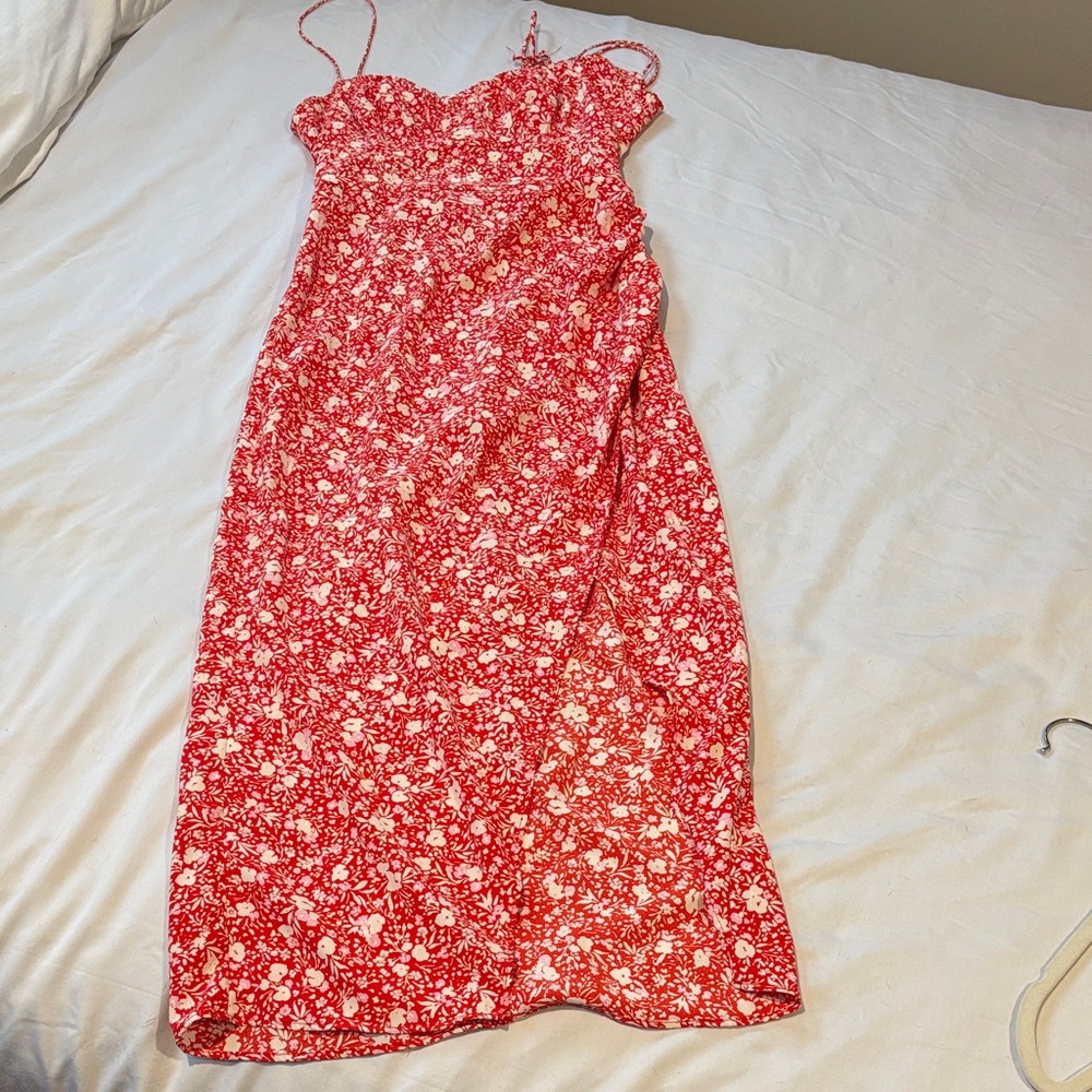 Zara Red Floral Midi Dress